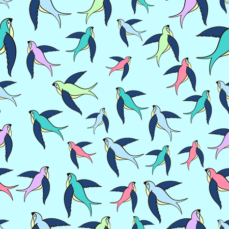 Swallow flying seamless pattern doodle hand drawn vector illustrationのイラスト素材