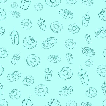 Donut and milkshake seamless doodle cahand drawn  background vectorのイラスト素材
