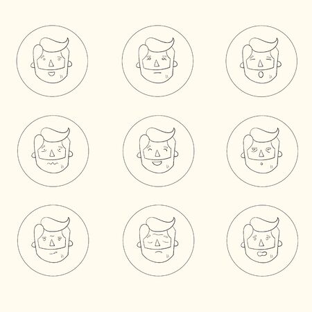 Hipster man beard emoticons doodle hand drawn vector illustrationのイラスト素材