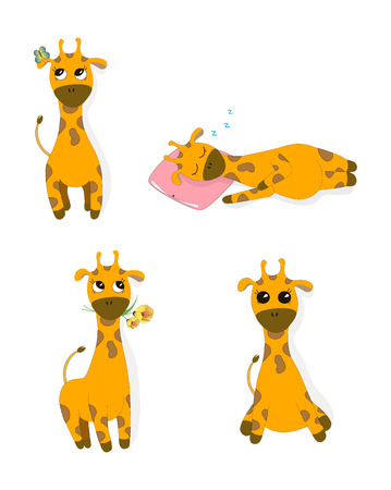 Cartoon giraffe doodle hand drawn vector illustrationのイラスト素材