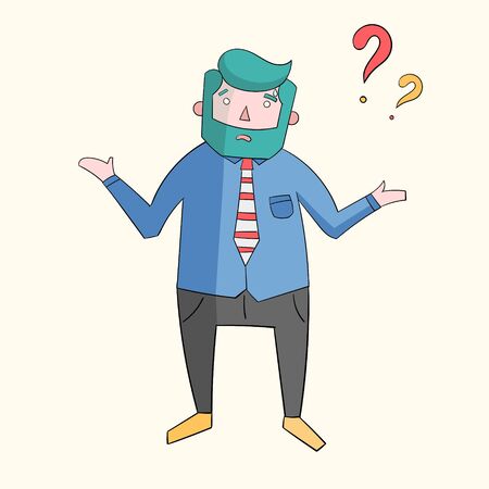Businessman and question doodle hand drawn cartoon vector illustrationのイラスト素材