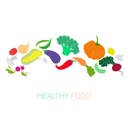 Green vegetables healthy food text hand drawn doodle vector illustrationのイラスト素材