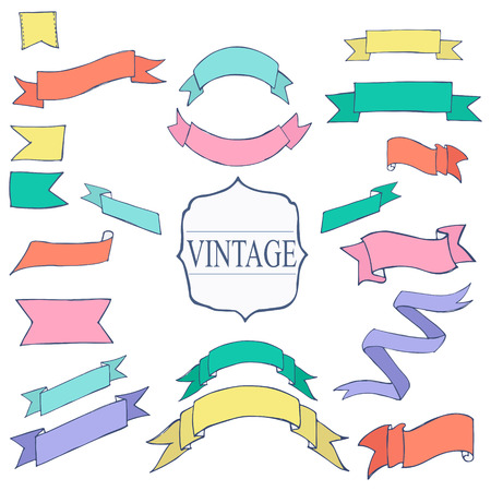 Vintage Color ribbon tape text placeholder doodle hand drawn  vector illustrationのイラスト素材