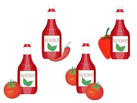 Ketchup tomato label doodle hand drawn vector illustrationのイラスト素材