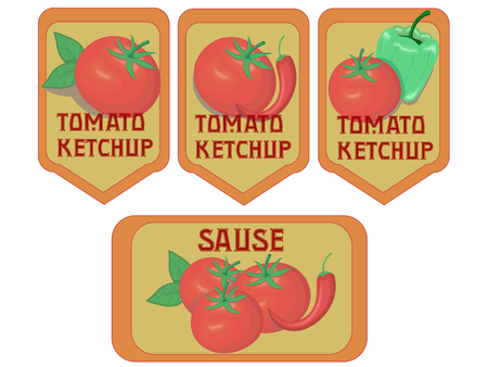 Vintage vegetables ketchup sauce label doodle hand drawn vector illustrationのイラスト素材