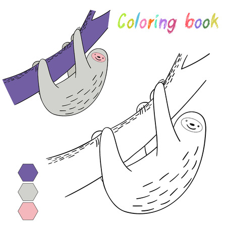 Coloring book sloth kids layout for game doodle hand drawn cartoon vector illustrationのイラスト素材