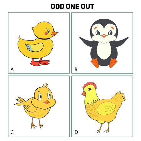 Odd one out child game cartoon hand drawn doodle vector illustrationのイラスト素材