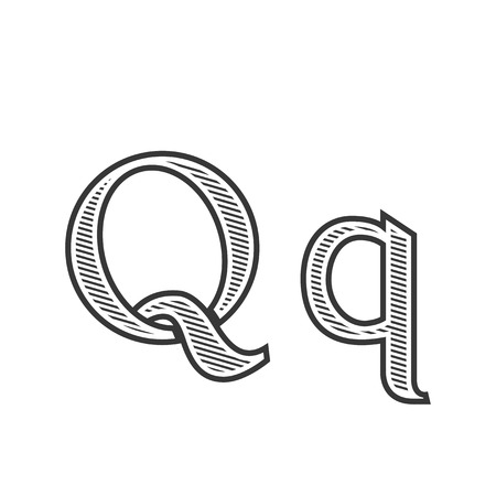 Font tattoo engraving letter Q black and white with shadingのイラスト素材