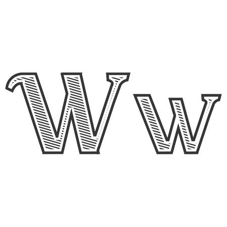 Font tattoo engraving letter W black and white with shadingのイラスト素材