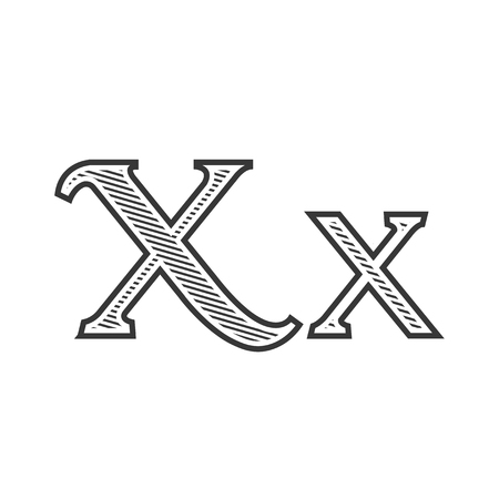 Font tattoo engraving letter X black and white with shadingのイラスト素材