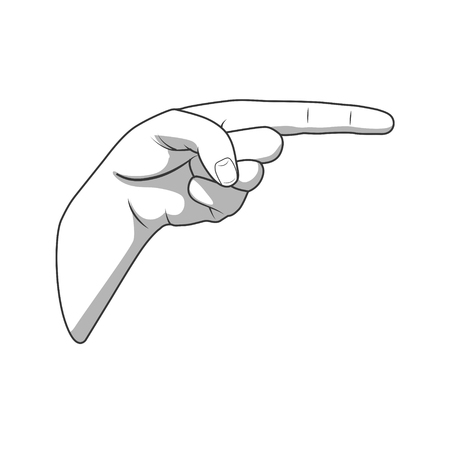 Forefinger hand gesture black and white color vector illustrationのイラスト素材