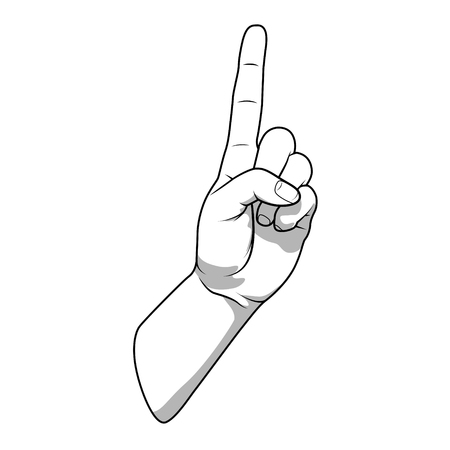 Palm hand number one gesture black and white color vector illustrationのイラスト素材