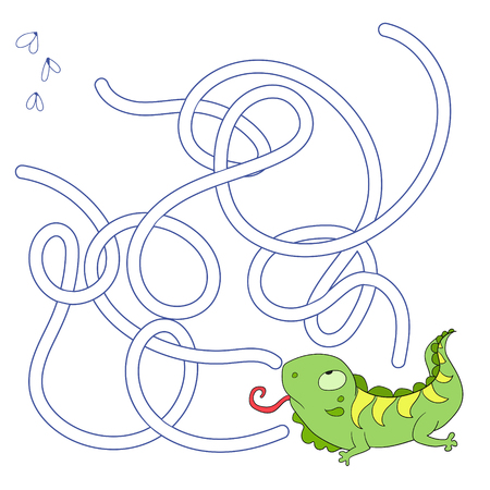 Layout for game labyrinth find a way iguana doodle hand drawn cartoon vector illustrationのイラスト素材