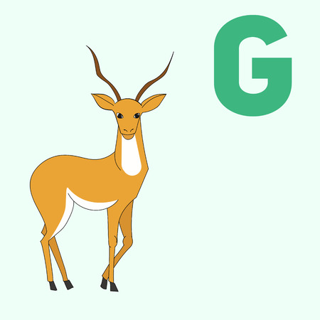 Alphabet letter G gazelle children doodle hand drawn cartoonvector illustrationのイラスト素材