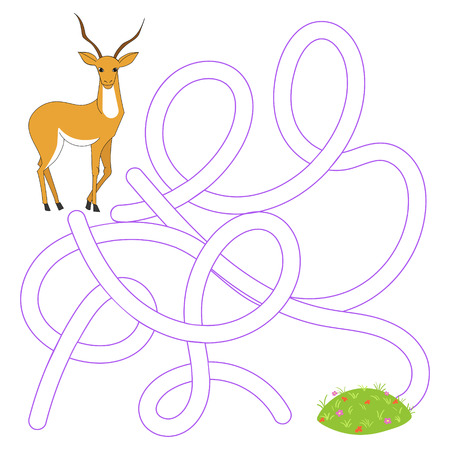 Layout for game labyrinth find a way gazelle doodle cartoon hand drawn vector illustrationのイラスト素材