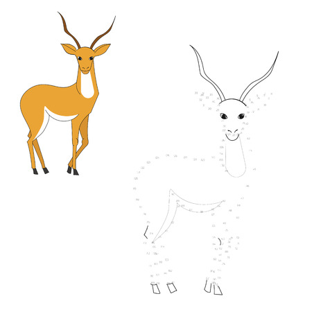 Connect the dots game gazelle doodle cartoon hand drawn vector illustrationのイラスト素材