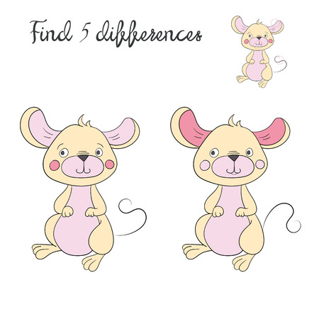 Find differences kids layout for game mouse doodle cartoon hand drawn vector illustrationのイラスト素材
