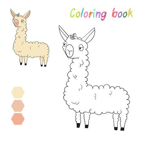Coloring book lama kids layout for game doodle cartoon hand drawn vector illustrationのイラスト素材