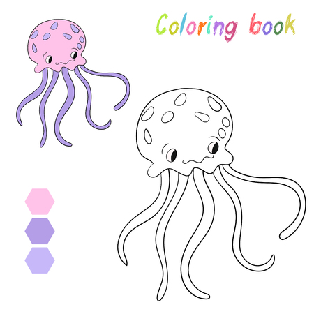 Coloring book jellyfish kids layout for game doodle cartoon hand drawn vector illustrationのイラスト素材
