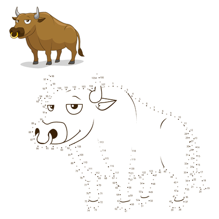 Connect the dots to draw game bull vector illustrationのイラスト素材