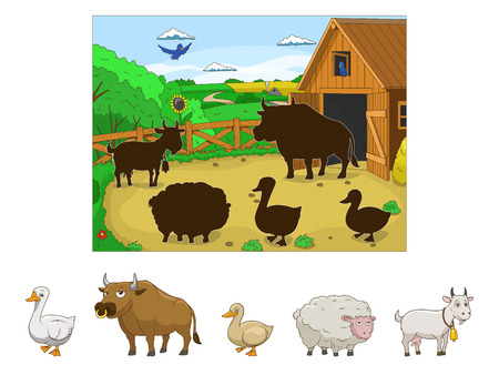Match the animals to their shadows child game vector illustrationのイラスト素材