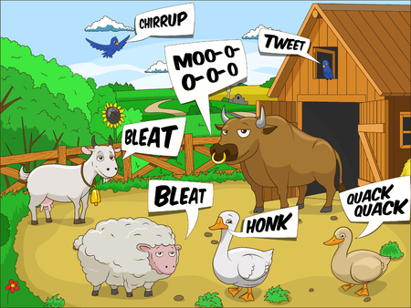 Farm animals talks sound cartoon educational illustrationのイラスト素材