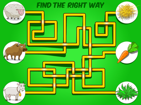 Game labyrinth find a way animals to food vector illustrationのイラスト素材