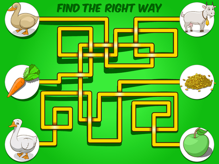 Game labyrinth find a way animals to food vector illustrationのイラスト素材