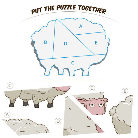 Puzzle game for chldren sheep cartoon colorful vector illustrationのイラスト素材