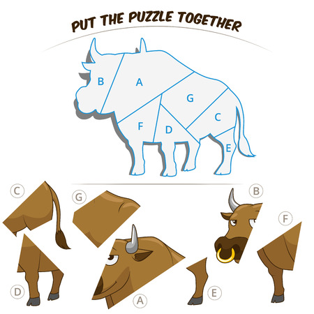 Puzzle game for chldren bull cartoon colorful vector illustrationのイラスト素材