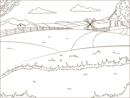 Coloring book farm cartoon educational vector illustrationのイラスト素材