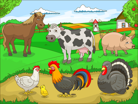 Farm cartoon educational game colorful vector  illustrationのイラスト素材