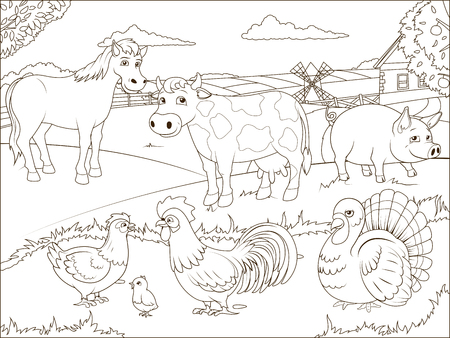 Coloring book farm cartoon educational game vector illustrationのイラスト素材