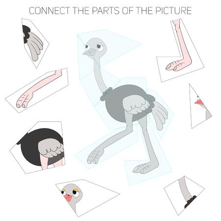 Puzzle game for chldren ostrich cartoon doodle hand drawn vector illustrationのイラスト素材