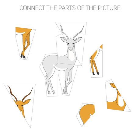 Puzzle game for children gazelle cartoon doodle hand drawn vector illustrationのイラスト素材