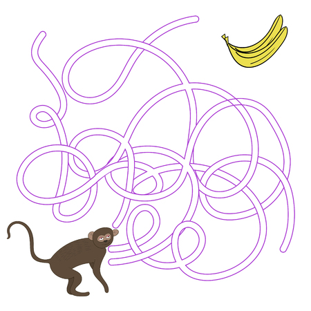 Game labyrinth find a way vervet ape cartoon hand drawn doodle monkey vector illustrationのイラスト素材