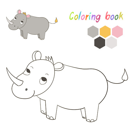 Coloring book rhino kids layout for game hand drawn doodle cartoon vector illustrationのイラスト素材