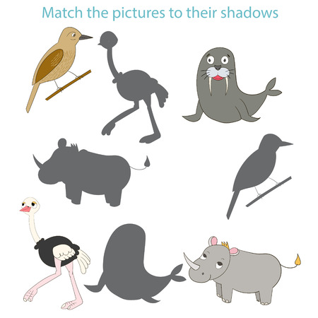 Match the pictures to their shadows child game cartoon hand drawn doodle vector illustrationのイラスト素材