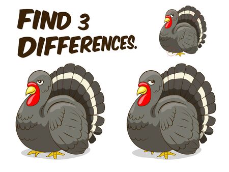 Find differences game turkey hand drawn cartoon vector illustrationのイラスト素材