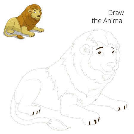 Draw animal lion educational game cartoon colorful vector illustrationのイラスト素材