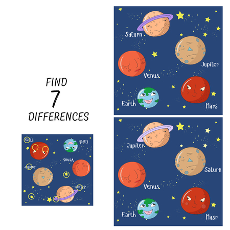Educational game for children find differences doodle cartoon hand drawn  vector illustrationのイラスト素材