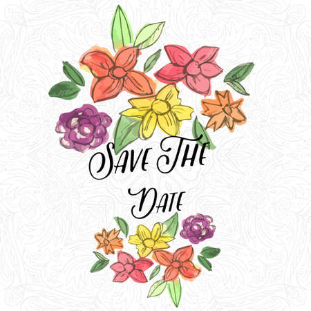 Save the date water color wedding card vector illustrationのイラスト素材