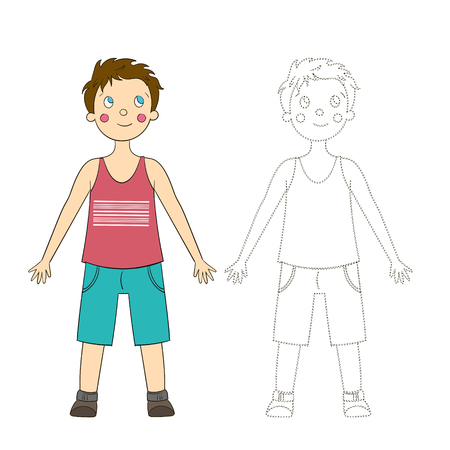 Educational game for children draw the human boy cartoon doodle hand drawn vector illustrationのイラスト素材