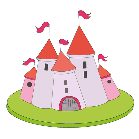 Cartoon castle doodle hand drawn vector illustrationのイラスト素材