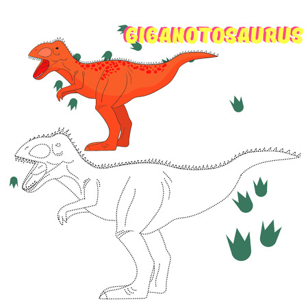 Educational game for children connect the dots to draw dinosaur cartoon doodle hand drawn vector illustrationのイラスト素材