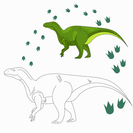Educational game for children connect the dots to draw dinosaur cartoon doodle hand drawn vector illustrationのイラスト素材
