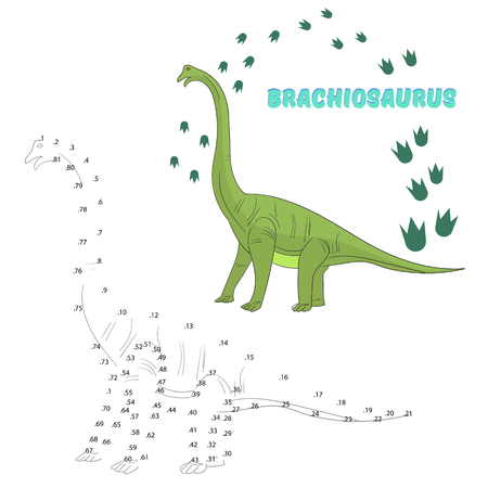 Educational game for children connect the dots to draw dinosaur cartoon doodle hand drawn vector illustrationのイラスト素材