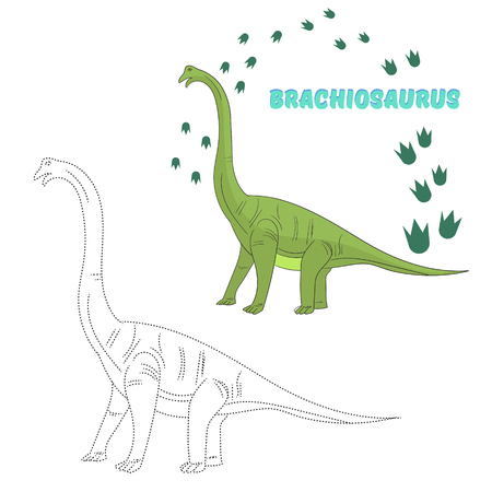 Educational game for children connect the dots to draw dinosaur cartoon doodle hand drawn  vector illustrationのイラスト素材