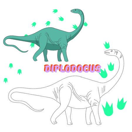 Educational game for children connect the dots to draw dinosaur cartoon doodle hand drawn vector illustrationのイラスト素材