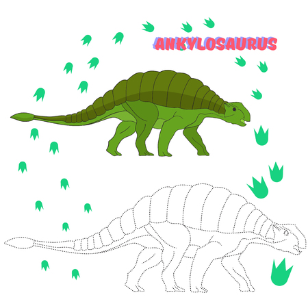 Educational game for children connect the dots to draw dinosaur cartoon doodle hand drawn vector illustrationのイラスト素材
